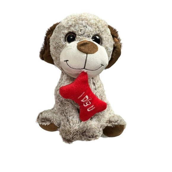 Homerbest Plush Dog Red‎ Bone "I Dig U" Stuffed Animal Brown - Picture 1 of 6